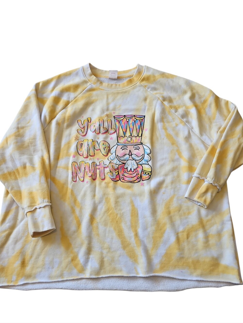 Yellow Tie-Dye Sweatshirt Festive Nutcracker Graphic Yall Are Nuts Size Medium